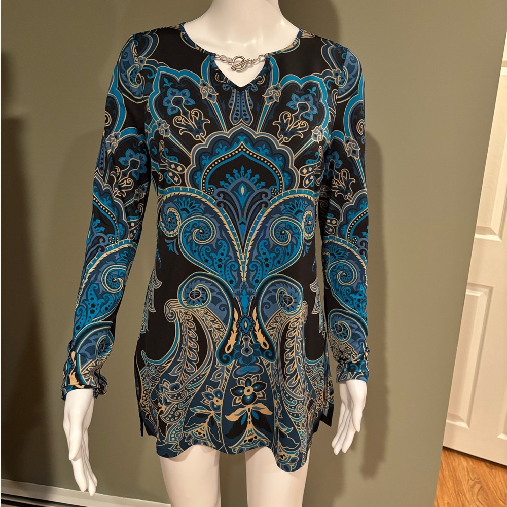 Vintage INC International Concepts Black and Blue Paisley Tunic